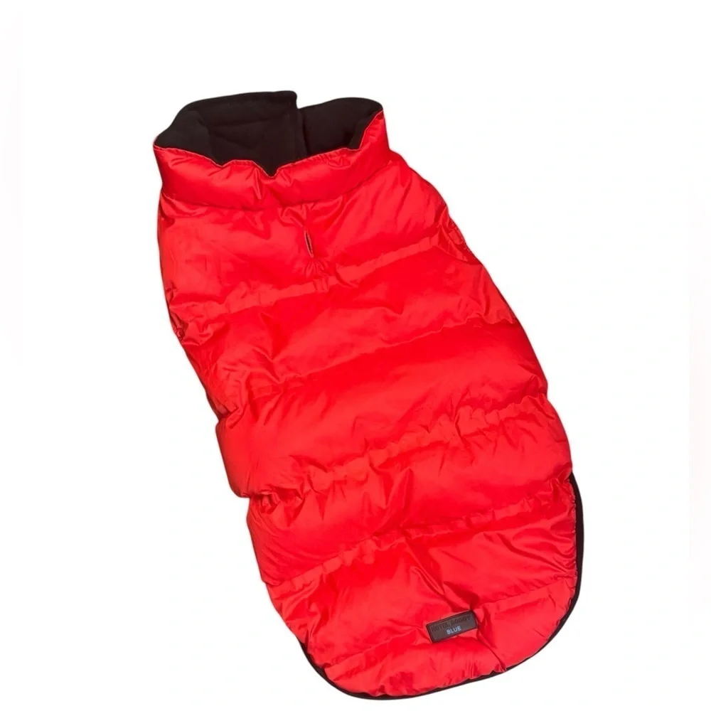 HOTEL DOGGY BLUE Perfect Puffer red dog jacket parka coat Velcro closure cozy